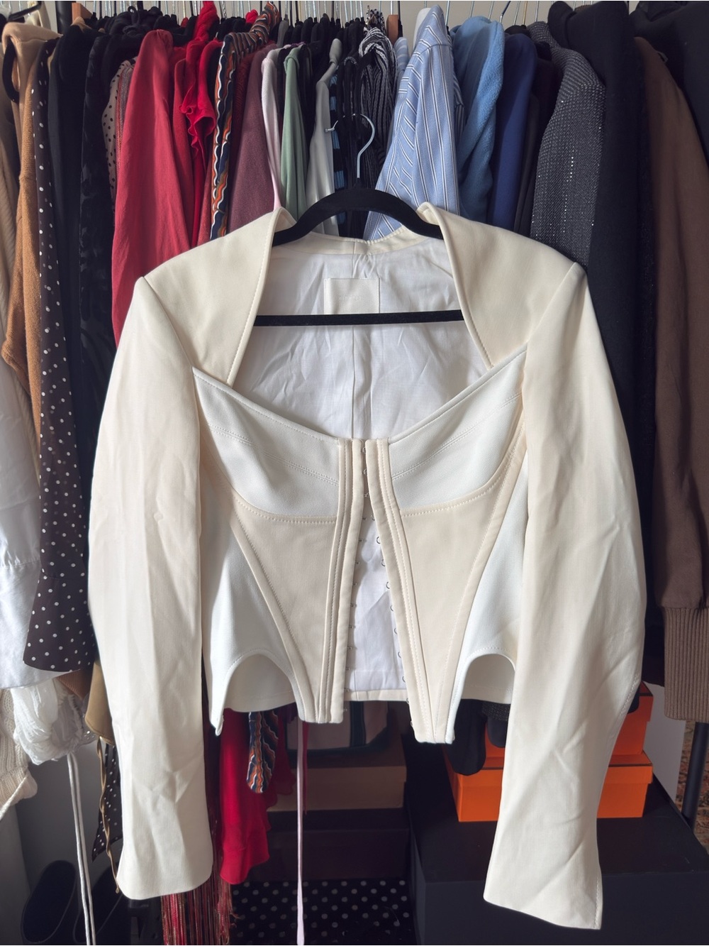 Dion Lee Ivory Structured Zip-Front Corset Blazer